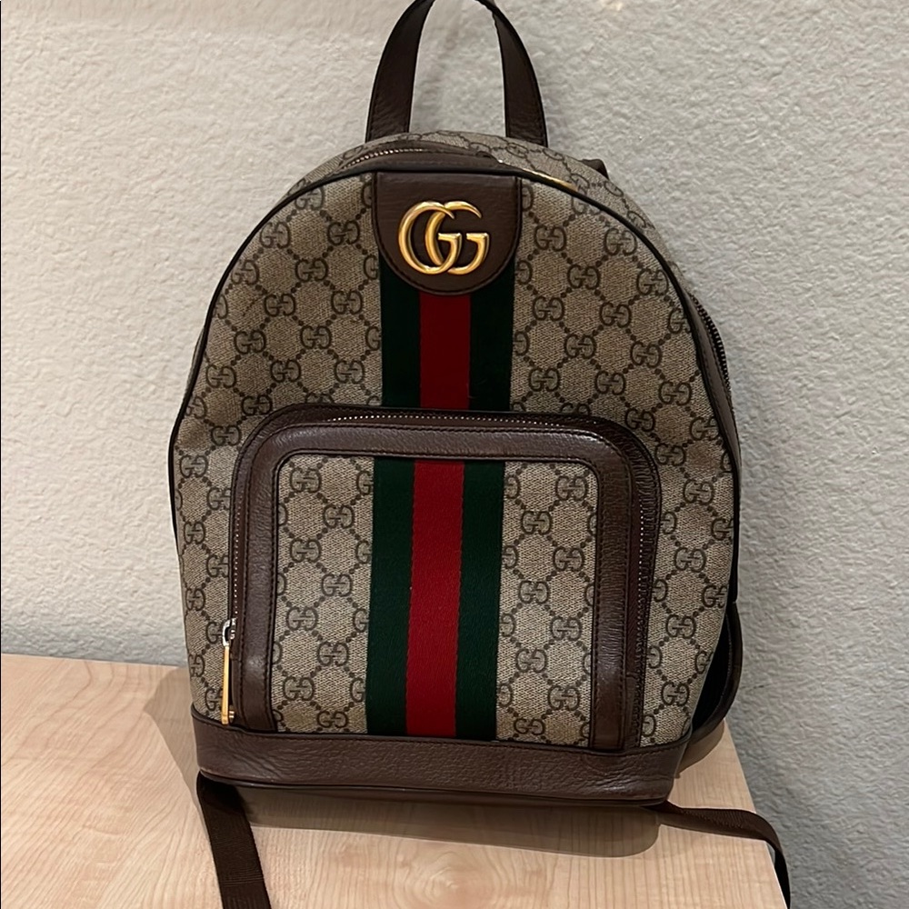 Gucci Brown Backpack with Green and Red Stripes
